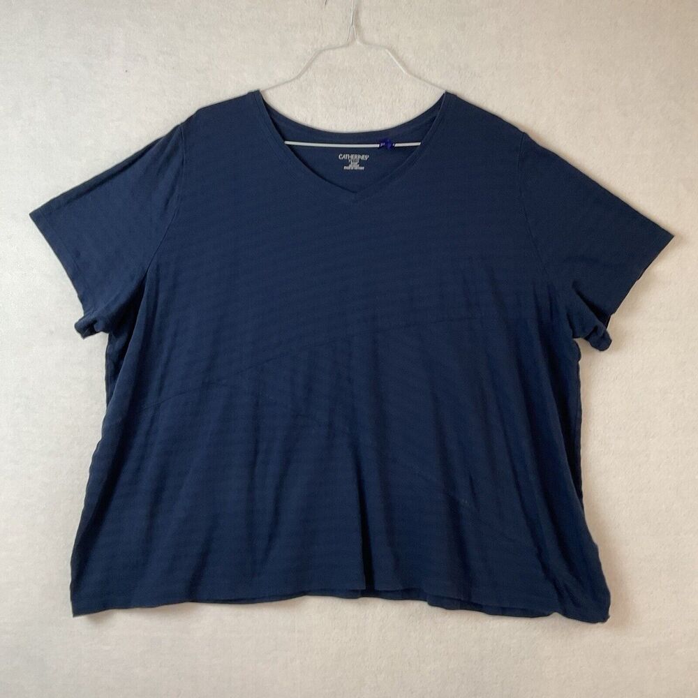 Catherines Shirt Womens 3X Petite‎ 26/28 WP Navy Blue Top Short Sleeve V-Neck